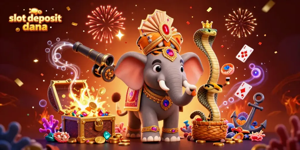 Experience slot deposit dana with vibrant visuals of a maharaja and treasure amidst casino themes.