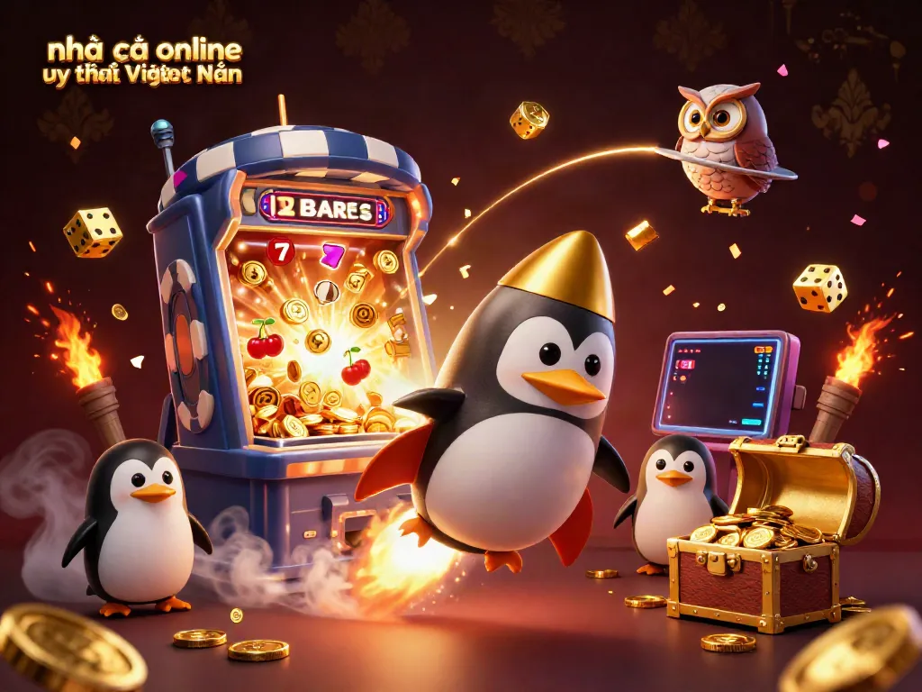 Experience thrilling wins at nhà cái online uy tín Việt Nam with fun casino games illustrated in a dynamic scene.